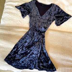 Crushed Navy Velvet Wrap Dress - American Eagle